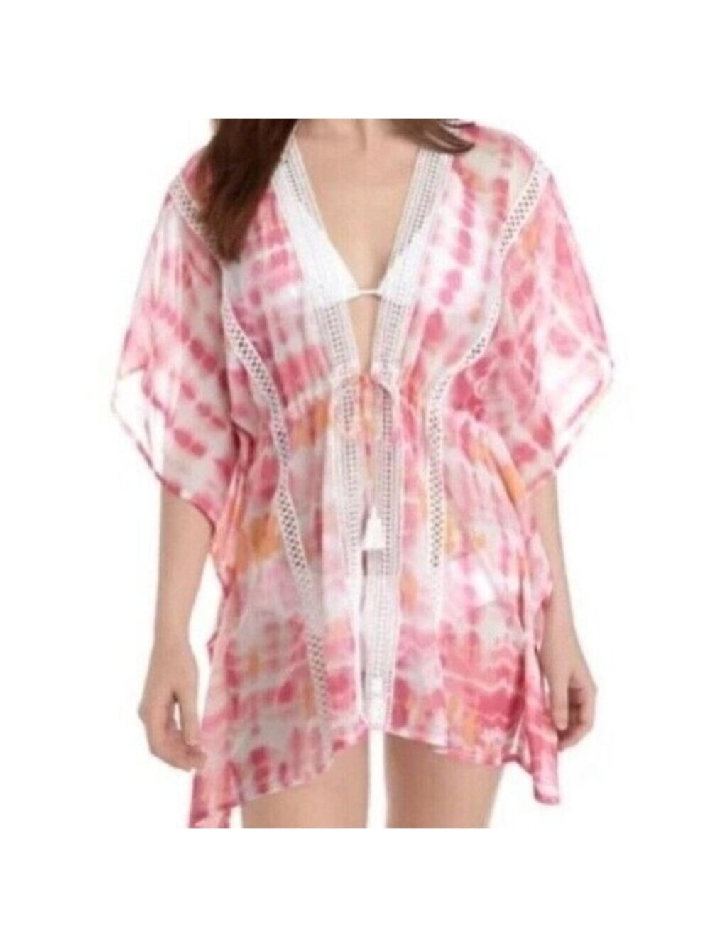 STEVE MADDEN Tie Dye Lace Trim Topper Kimono Swim Cover Up OS